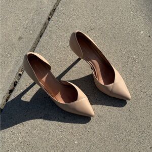 Halogen Beige Pointed-Toe D'Orsay Pumps